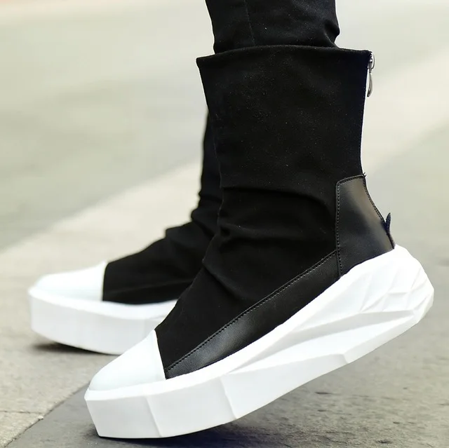 

2019 New Men 6 cm Height Increasing Platform Boots Back Zip Leather Shoes Male Mixed Colors Y3 High Top Black White Men's Boots