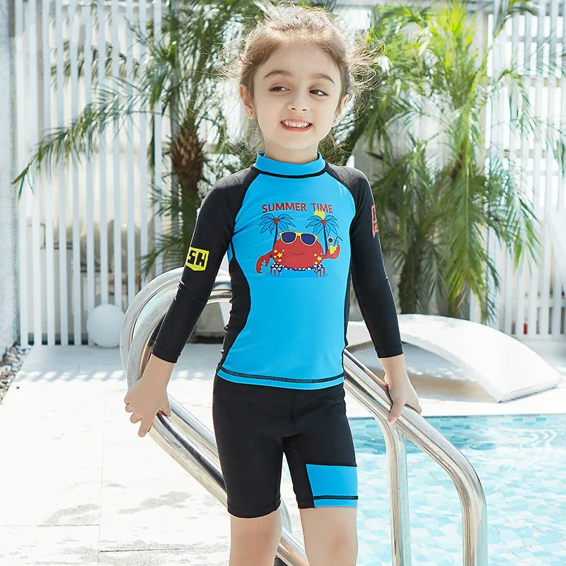 

DIVE&SAIL Girls Swimsuit Kids Long Sleeve Two Piece Swimwear Boys Bathing Suit UPF50 Rash Guard Kids Swimming Suit Girl Boy Swim