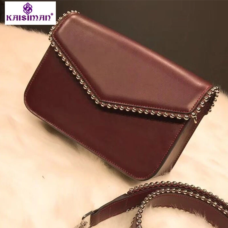 

Fashion Genuine Leather Women Crossbody Bags Rivet Vintage Shoulder Bags Designer Famous Brand Handbag Ladies Messenger Bags Sac