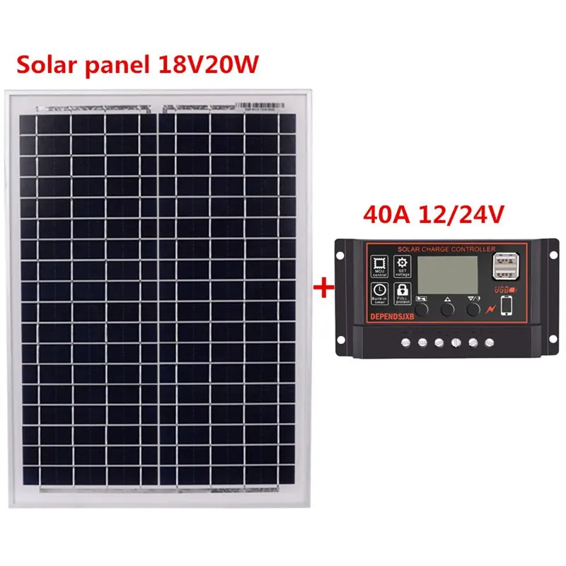 Панели солнечные 18V20W черные панели + 12 V/24 V Солнечный контроллер с Usb Интерфейс
