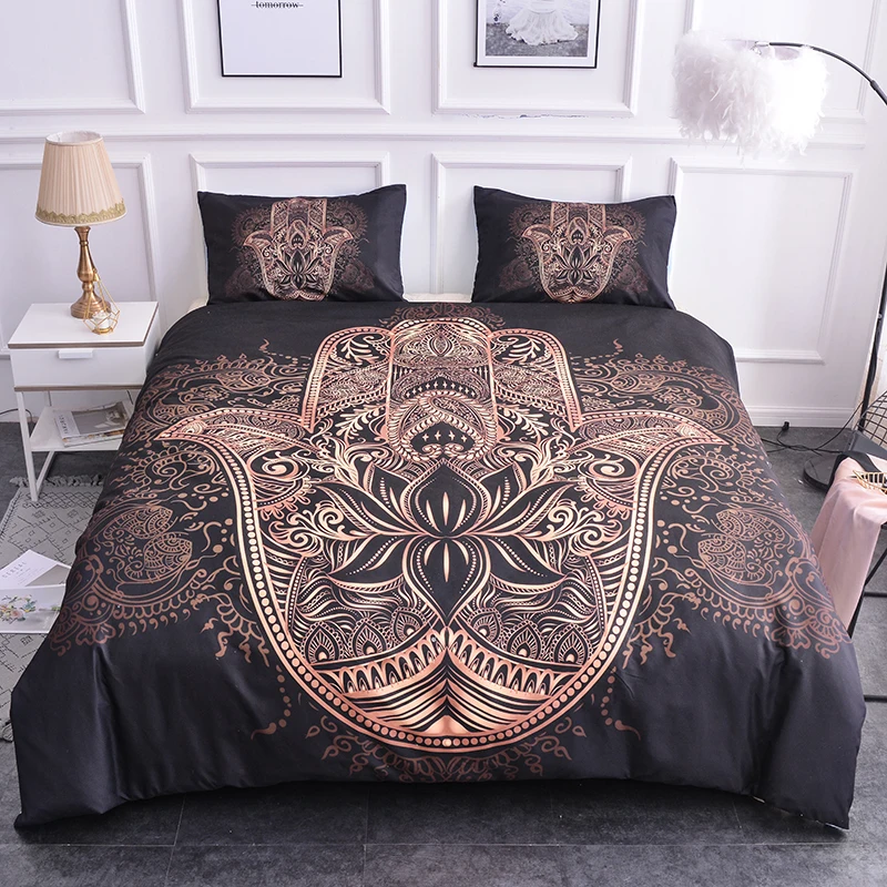 

Boniu 3d Lotus Fatima Hand with Eyes Pattern Bedding Set Queen Size Bohemian Duvet Cover with Pillow Covers 2/3pcs Soft Bed Set
