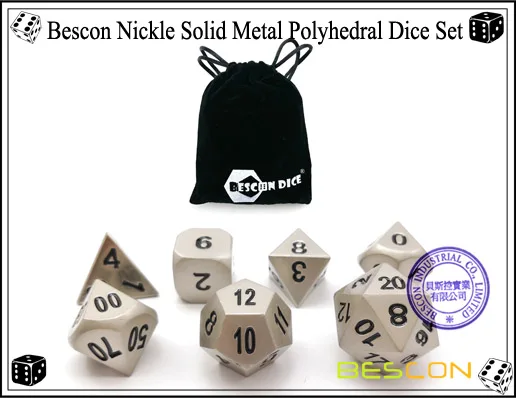 Bescon сверхпрочные твердые металлические игральные кости Набор никелированная отделка, металлические многогранные D& D ролевые игры игральные кости 7 шт. набор