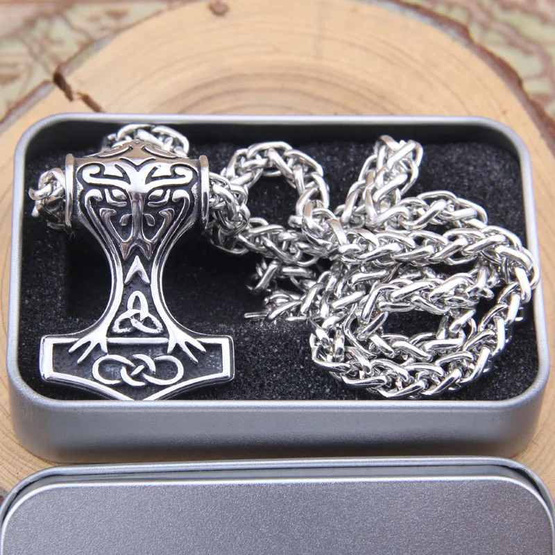 

Dropshiping Stainless Steel Mens Pendant Necklace Jewellery Knot Myth Mjolnir Thors Hammer Wholesale with stainless steel chain