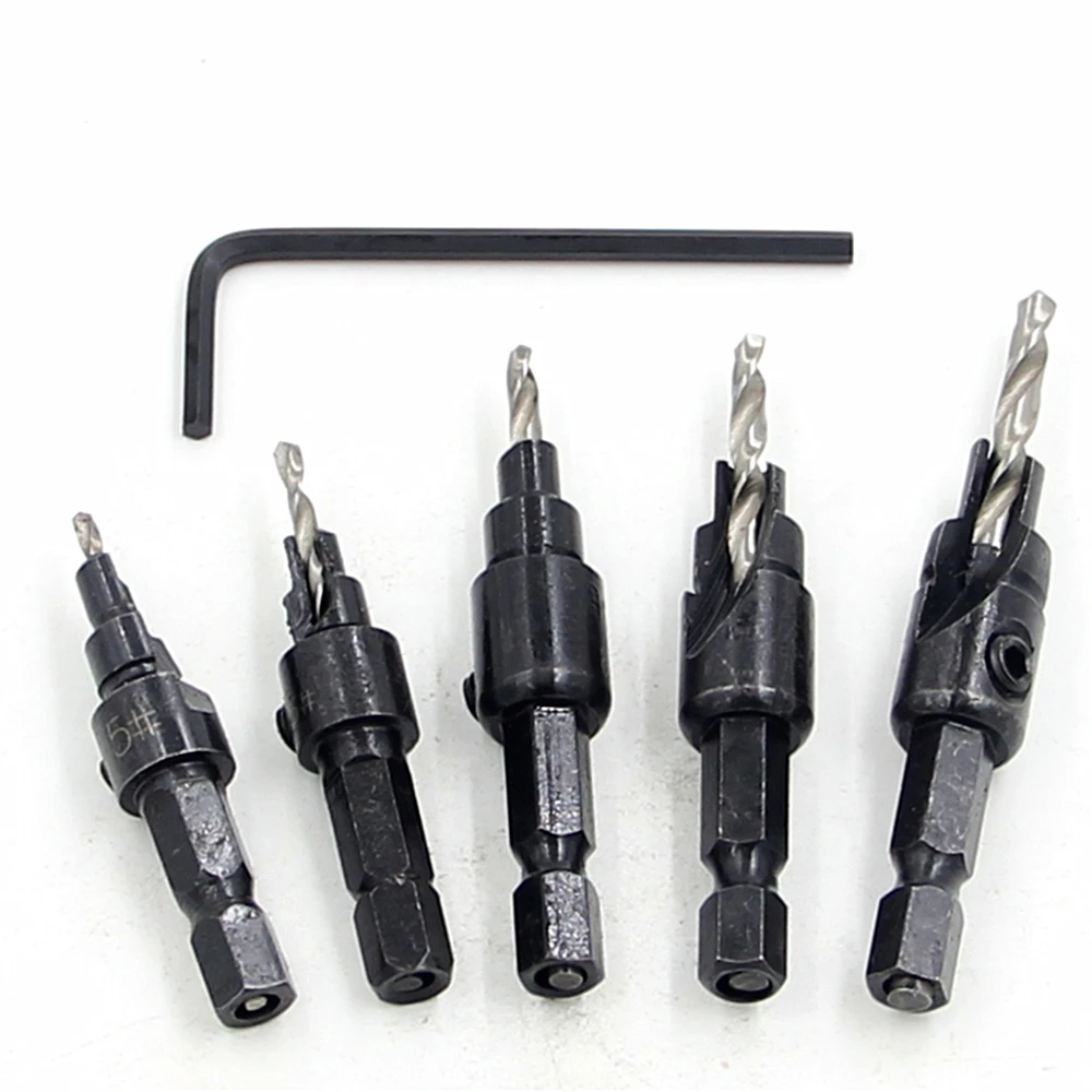 

FGHGF 5PCS Hexagonal Screw Guide Countersunk Head Countersunk Wood Drill Pilot Holes for Screw Sizes #5 #6 #8 #10 #12
