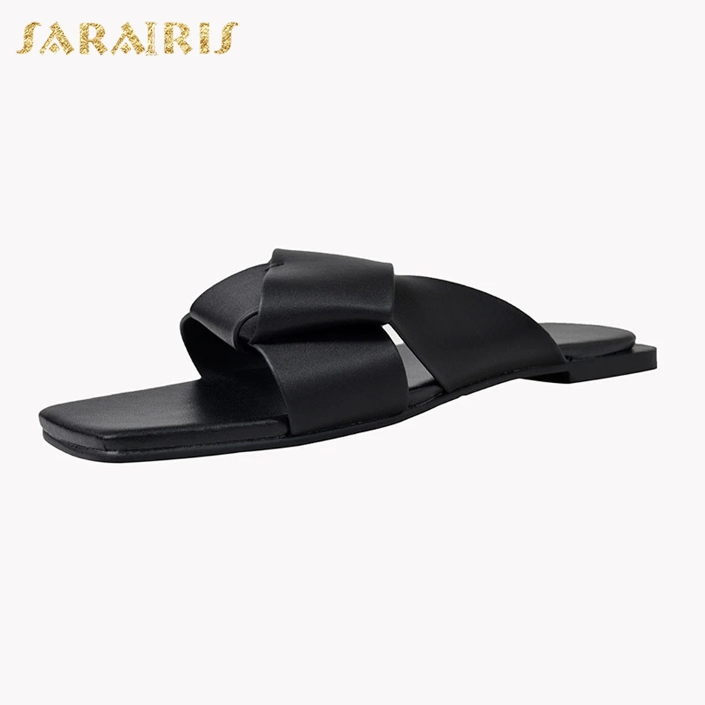 

Sarairis New Fashion women's Genuine Leather Bowtie Ladies Shoes Woman Casual Outside Summer Slippers 2019 Female Shoes