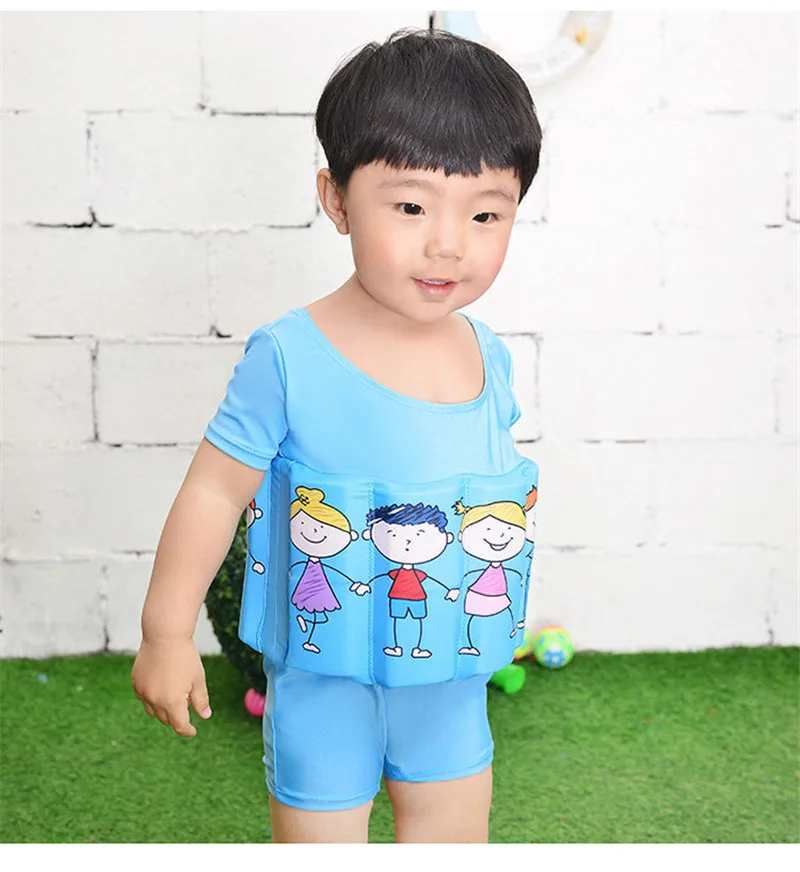 2017 Brand New Quick-drying Kids Buoyant Swimsuit Baby Boy& Baby Girls Siamese Floating Body Swimsuit Removable Float Swimwear21