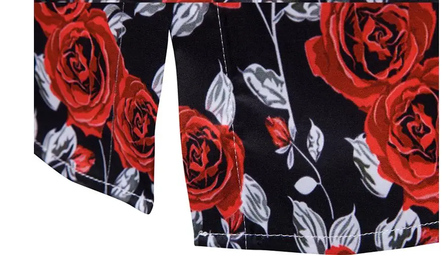 Men's Rose Flower Print Long Sleeve Dress Shirt Slim Fit Chemise Homme Casual Stylish Shirt Men Camisa 