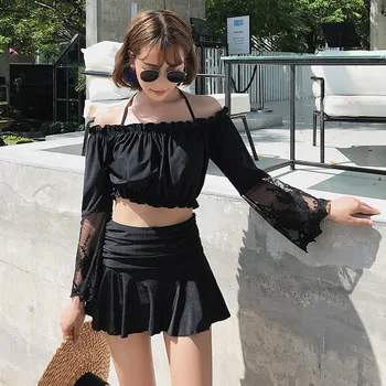 

Swimsuit Female Split Swimwear Large Sizes Push Swim Wear Plus Size Women New 2019 Three Piece Slender Korean Print Polyester