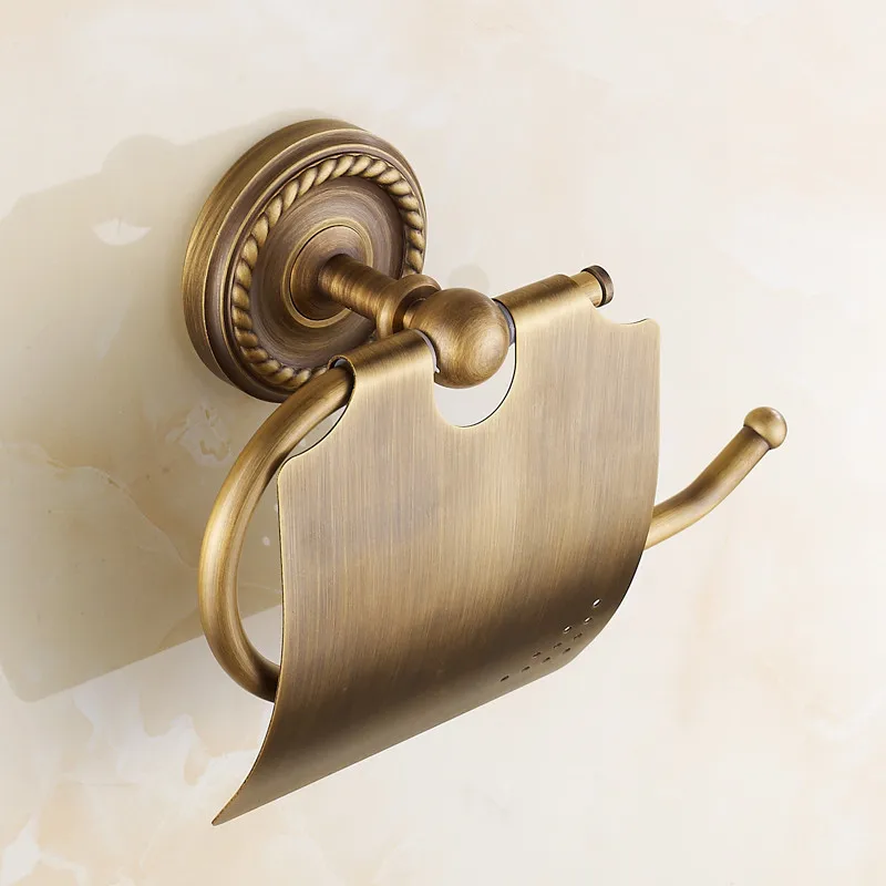 Toilet Paper Holder Toilet Roll Holder Paper Holders Antique Brass Toilet Roll Tissue Holder Bath Rack Wall Mounted Bathroom Accessories Black WC Paper Holder HJ-1308