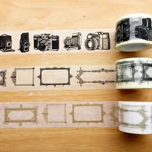 Cinta de Papel washi hermosa de 30mm * 5m de alta calidad/cámara vintage y marco negro/oro superficial enmascaramiento japonés washi tape