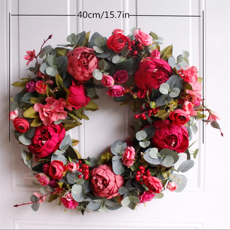 Осеннее украшение искусственный розовый цветок пиона венок порог поддельная Цветочная Гирлянда моделирование Рождественский венок на дверь украшения