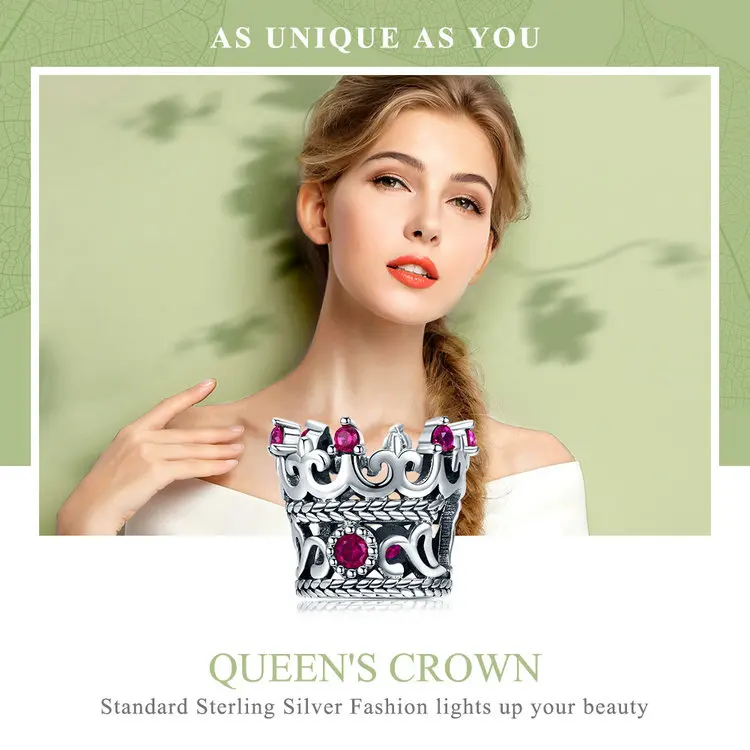 WOSTU стерлингового серебра 925 пробы Королевская корона розовый CZ подвески-шармы браслет и ожерелье женские модные ювелирные изделия BKC776