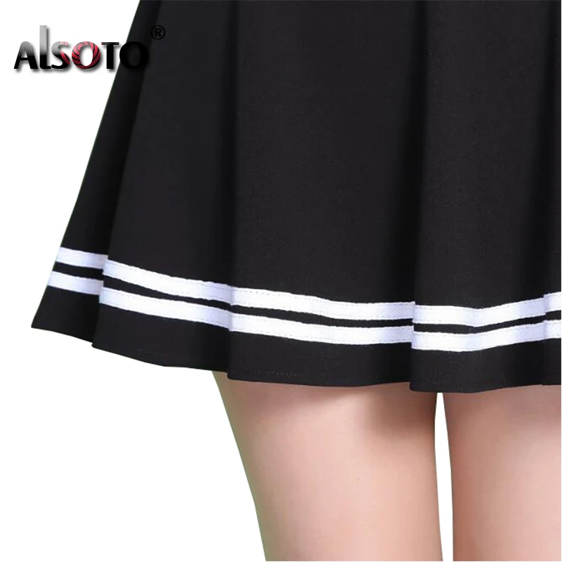ALSOTO Fashion Summer Style Women Skirt Solid Color Sexy High Waist Pleated Skirt black Korean Version Mini A-line Saia ALSOTO Fashion Summer Style Women Skirt Solid Color Sexy High Waist Pleated Skirt black Korean Version Mini A-line Saia