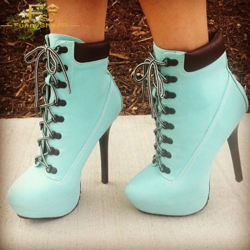 light blue lace up boots