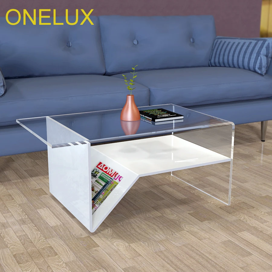 شلال الاكريليك طاولة القهوة مع إضافية الرف ، وسيت غرفة المعيشة طاولة الشاي مع مجلة الرف