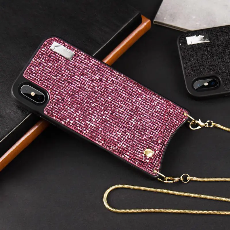 Pink DanYee Модный Роскошный чехол из мягкого ТПУ чехол через плечо с длинной цепочкой для кредитных карт чехол для Iphone XR XSMax 6 S 8 7 plus - Цвет: Pink