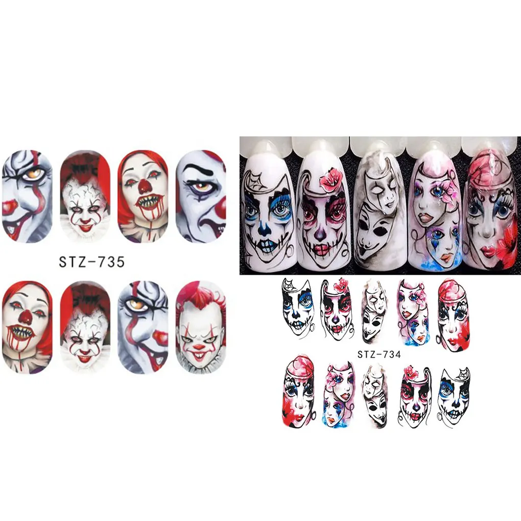 

Watermark Nail Sticker Tatoos Halloween Colorful Eyes Skull Element Nail Wraps DIY Manicure Sticker