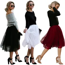 Вина красный, белый тюль юбки Для женщин Высокая Талия Юбка из сетчатой ткани элегантные вечерние шифон юбка миди мода уличная женская одежда HY035