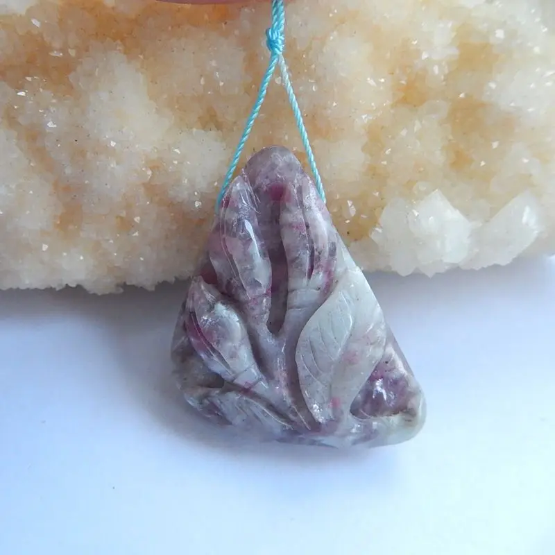 

Fashion Carved Flower Pink Tourmaline Pendant Bead 43x29x10mm 17.07g Natural Stone Sem Gemstone Necklace Pendant Accessory