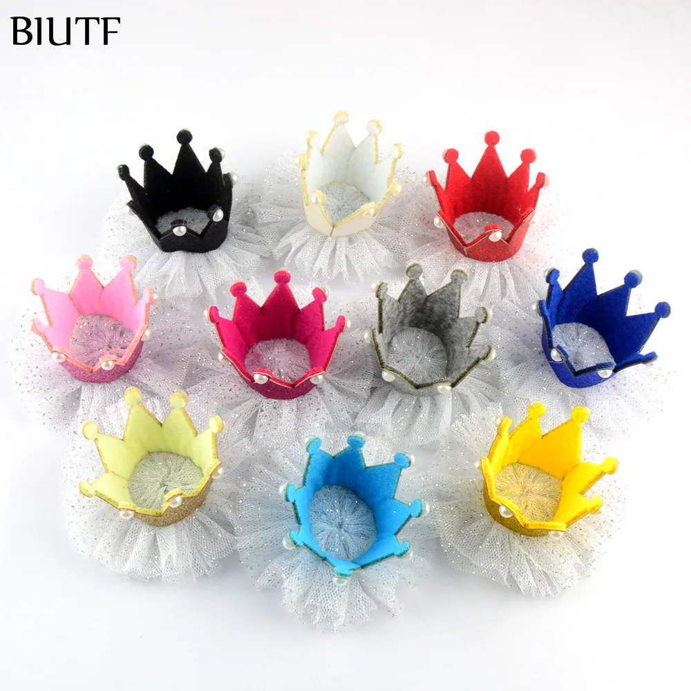 

30pcs/lot Dimensional Crown with White Glitter Mesh Girls Hair Accessories Princess Tiara Party Favor GC05