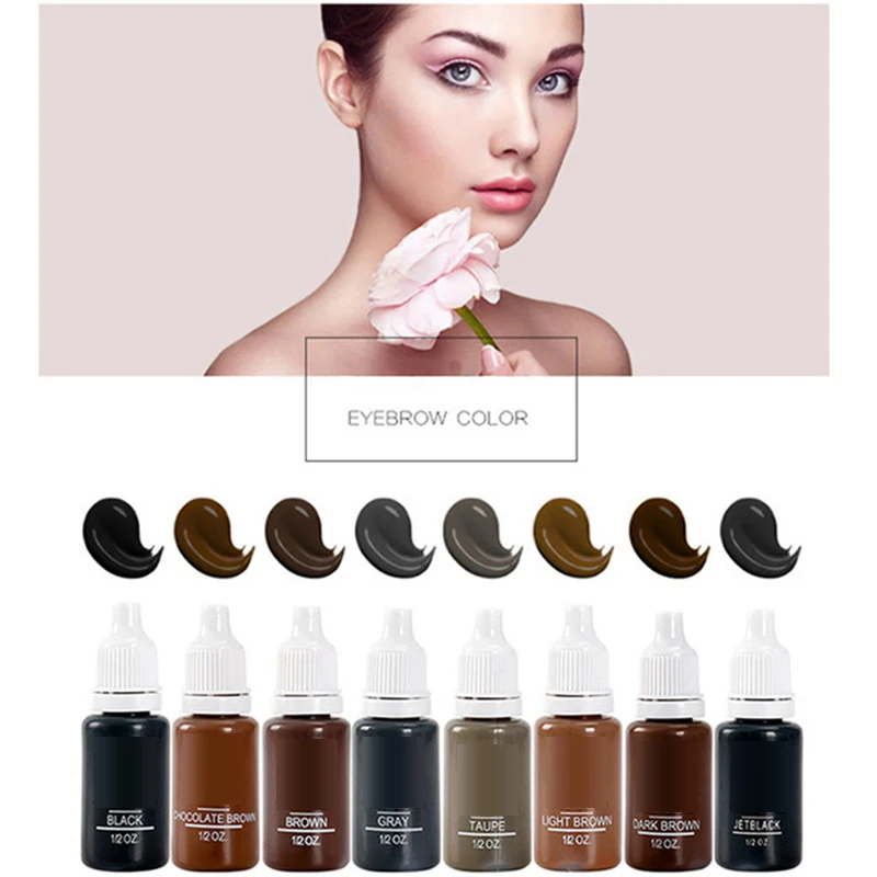 

8PCS 15ml/bottle Permanent Makeup Color Natural Eyebrow dye Plant Extra Tattoo Ink Microblading Pigments For Tattoos