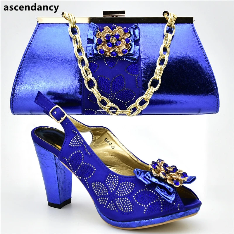 

New Arrival Italian Ladies Shoes and Bags To Match Set Decorated with Appliques Nigerian Shoes and Matching Bags for Party