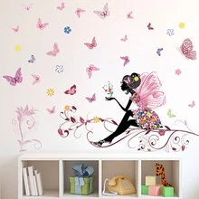 Beautiful Girl Butterfly Flower Art Wall Stickers For Home Decor DIY Personality Mural Grils Room PVC Decoration Print DIY Decal Beautiful Girl Butterfly Flower Art Wall Stickers For Home Decor DIY Personality Mural Grils Room PVC Decoration Print DIY Decal
