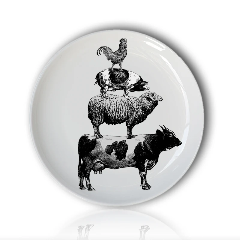 Животные в ретро стиле, ручной раскрашенные тарелки детская головоломка блюдо черный животноводческая ферма стог забавные декоративная круглая тарелка для отеля/бар/домашний поставки