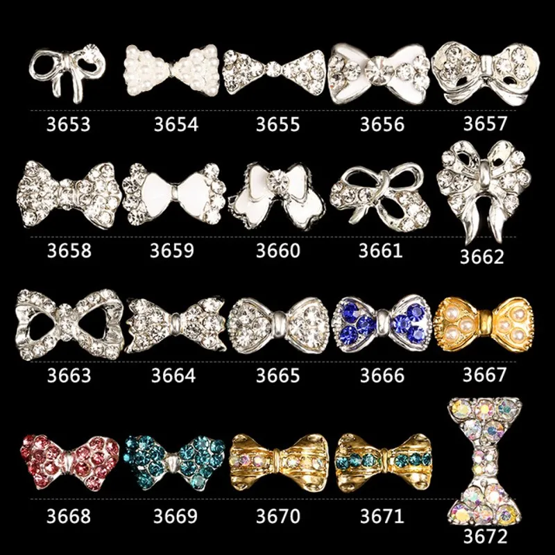 

10Pcs/Lot Pearl Nail Art AB Rhinestones Crystal Bow Tie Alloy Bow Knot for Nails Dekor Decorations Accessories