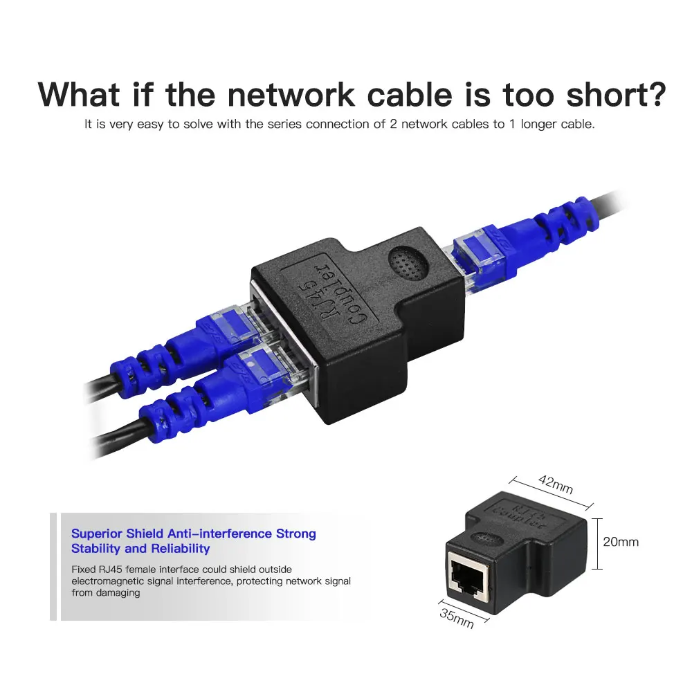 Разветвитель RJ45 с 1 на 2 гнездовыми портами для CAT 5/CAT 6/CAT 7|Кабели передачи данных| |