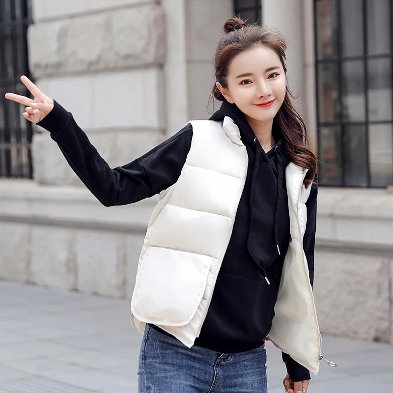 New Fashion Down Cotton Vest Female Autumn Short Women Stand Collar