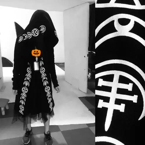 

2019 Spring Gothic Girls Casual Witch Moon Printed Women Black Long Sleeve Loose Hoodie Coat Female Punk Hoodies Plus Size