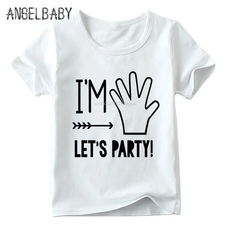 Детская футболка I'm 1/2/3/4/5 Let's Party Design летняя белая подарок на день рождения для