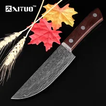 XITUO new 6″inch Utility Kitchen Knife Japanese Steel Utility Sharp Blade wood Handle Damascus Pattern Cleaver Slicing chef tool