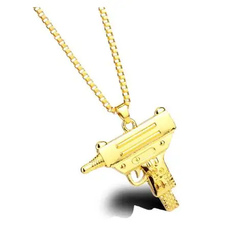 Подвески в виде пистолета, ожерелье с пулеметом, мужское ожерелье в стиле хип-хоп, ювелирная цепочка, колье - Окраска металла: gold