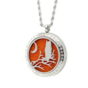 

5PCS New Owl Halloween Pattern Design 30mm Silver Crystal Hollow Stainless Steel Essential Oil Diffuser Pendant Locket