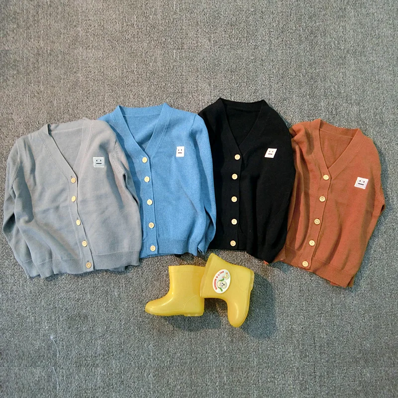 

summer spring autumn children knitted cardigan sweater kids long sleeve cotton coat baby boys girls V-neck outwear clothes