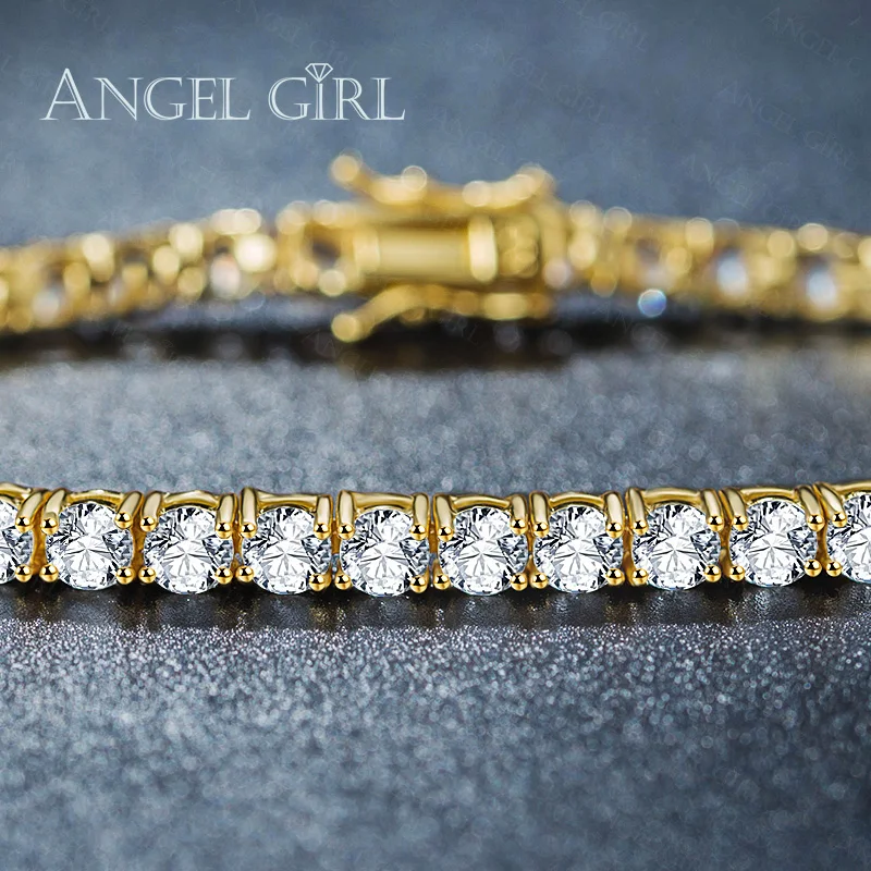 Angelgirl 2018 كبيرة بيع جولة الذهب platedCubic زركونيا تنس مايكرو البطانة أساور سحر بيجو مزدوجة السلامة المشابك