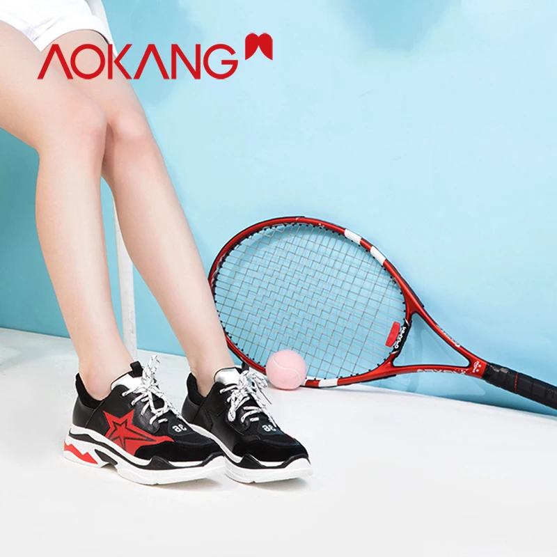 Женская Повседневная обувь AOKANG кроссовки на платформе со шнуровкой и вышивкой