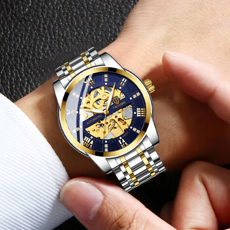 TEVISE Top Luxury Brand Mens Automatic Watches Men Stainless steel Skeleton Mechanical Wristwatch Relogio Masculino