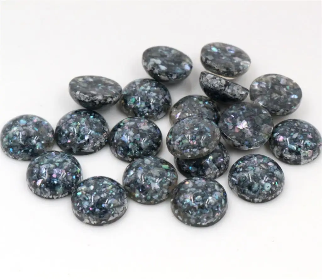 

New Style 40pcs 12mm Black Colors Built-in Real Shells Style Flat back Resin Cabochons Fit 12mm Cameo Base Cabochons-W3-05