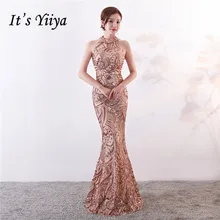 Вечернее платье с блестками Холтер Труба It's Yiiya, Бальные платья без рукавов длиной до пола, молния назад длинные платья выпускного вечера Русалка,C160,лето