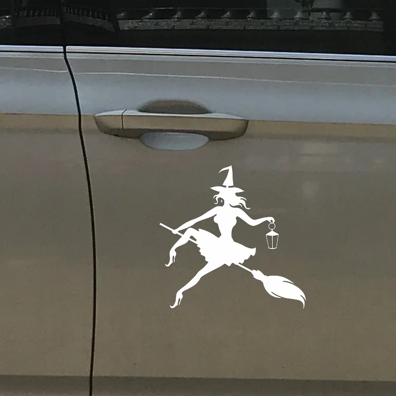1pc SEEYULE Car Sticker Beautiful Sexy Witch Lady Girl Riding Broom Reflective Vinyl Motorcycle Car Styling Decal Decoration
