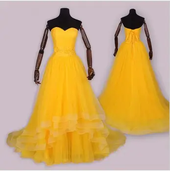 

2017 New Movie Beauty and the Beast cosplay costume Adult princess Belle costume Halloween Yellow dresses