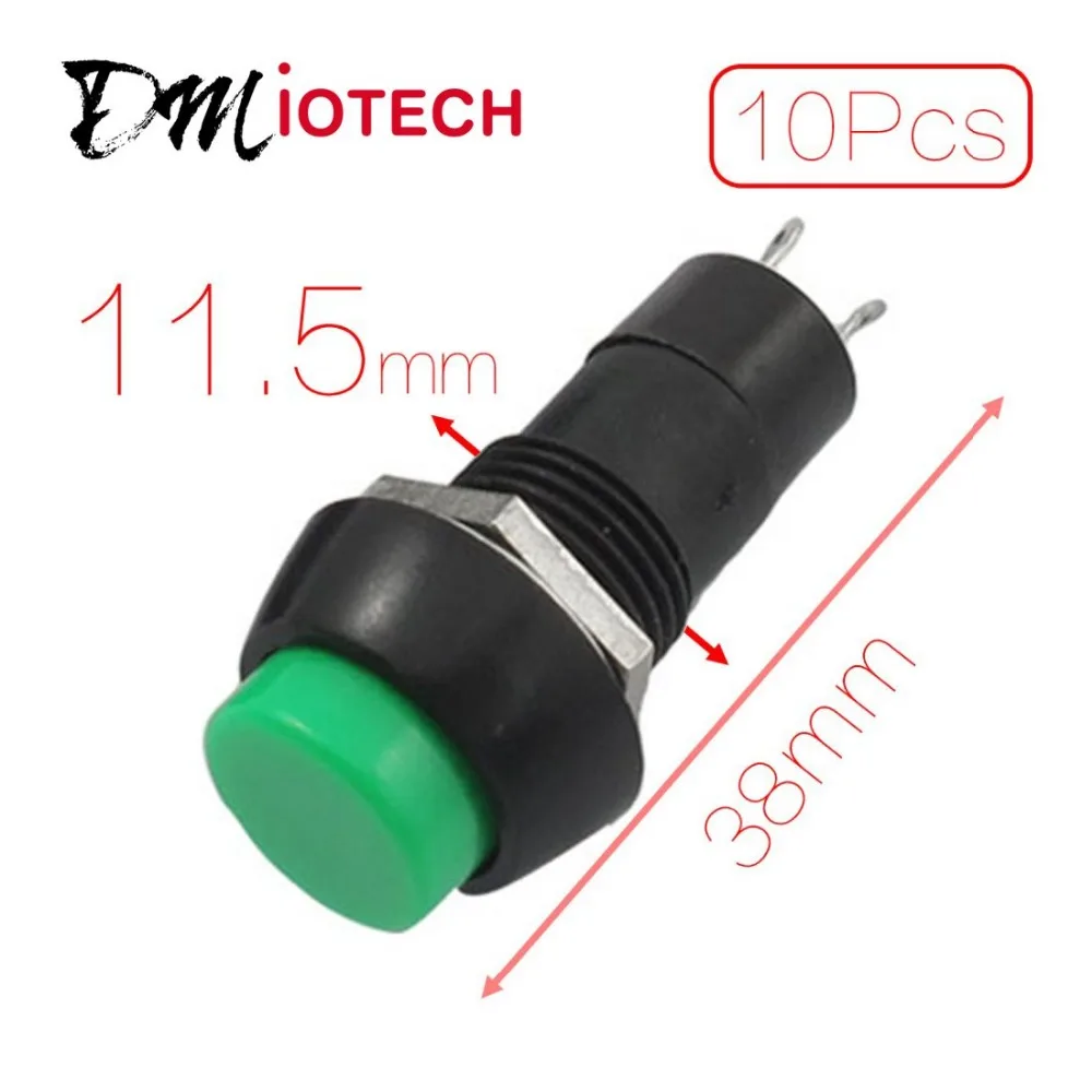 

AC 3A 250V Locking SPST 2 Pin Terminal Green Pushbutton Switch 10 Pcs Diameter 11.5mm