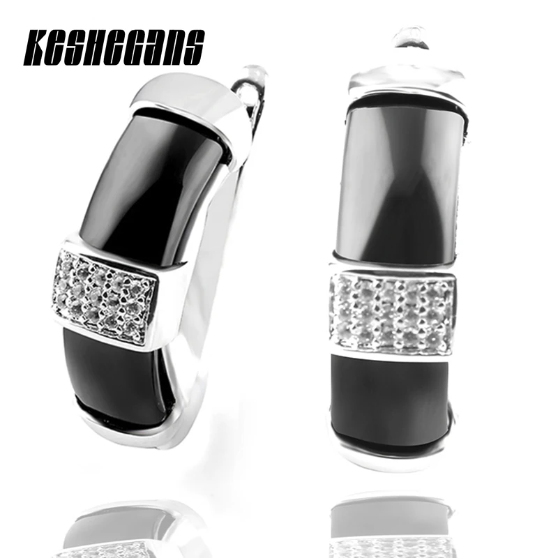 2017 New Fashion Black Natural Stone Women Earrings With Bling Rhinestone Elegant White Ceramic Stud Earrings U Shape For Women 2017 New Fashion Black Natural Stone Women Earrings With Bling Rhinestone Elegant White Ceramic Stud Earrings U Shape For Women