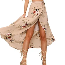 Новинка; женские ботинки на Разделение пляжная юбка пикантные женские Цветочный принт Высокая Талия свободная юбка макси плюс Размеры XL Falda Femenina E299