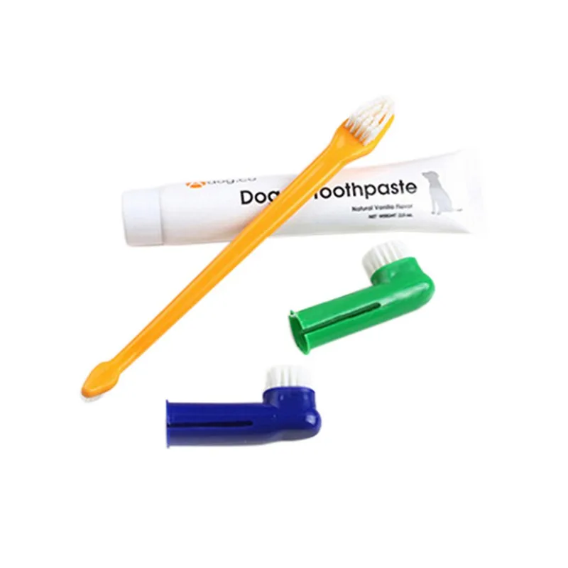 

Dog Puppy Cat Toothbrush 1Pcs Flavour Toothpaste 1Pc Two-head Toothbrush 2Pcs Brush Head Pet Toothbrushes Set Hot Sale