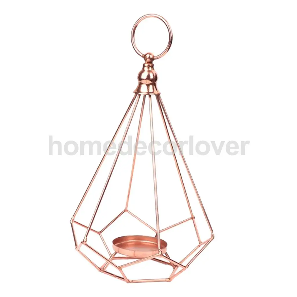 Geometric Diamond Shaped Alloy Framed Tea Light Candle Holder Candlestick for Cafe Bar Hanging Decor Photo Props