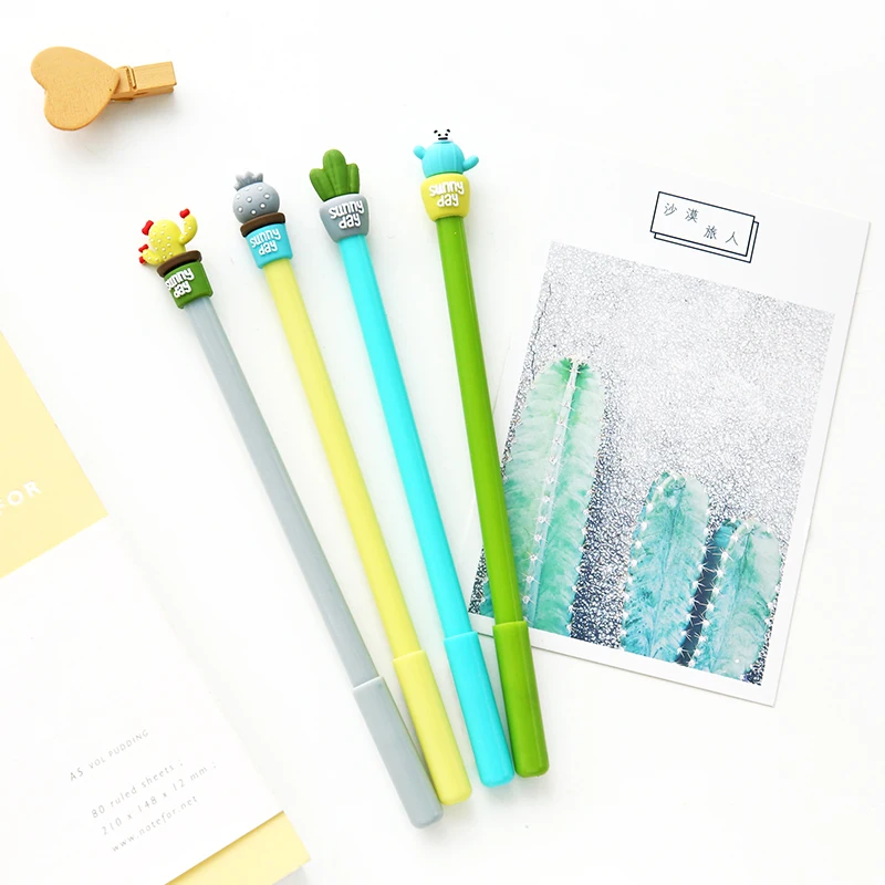 

36 pcs/Lot Cute Cactus gel pens Green potting plant pen 0.5mm Black color ink Stationery Office decoration school supplies A6763